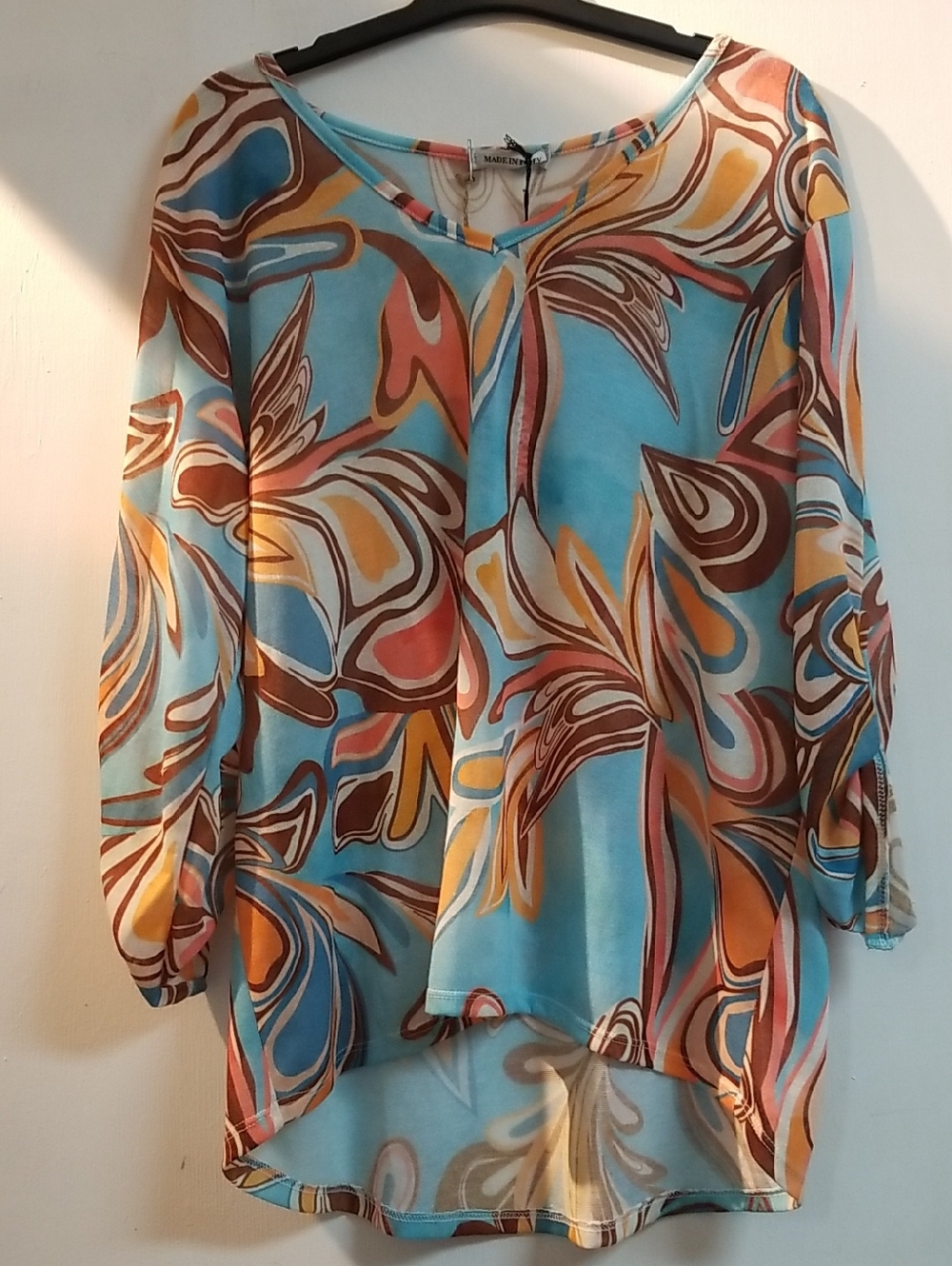 Karma Turquoise Multi-Color Abstract V-Neck Tunic